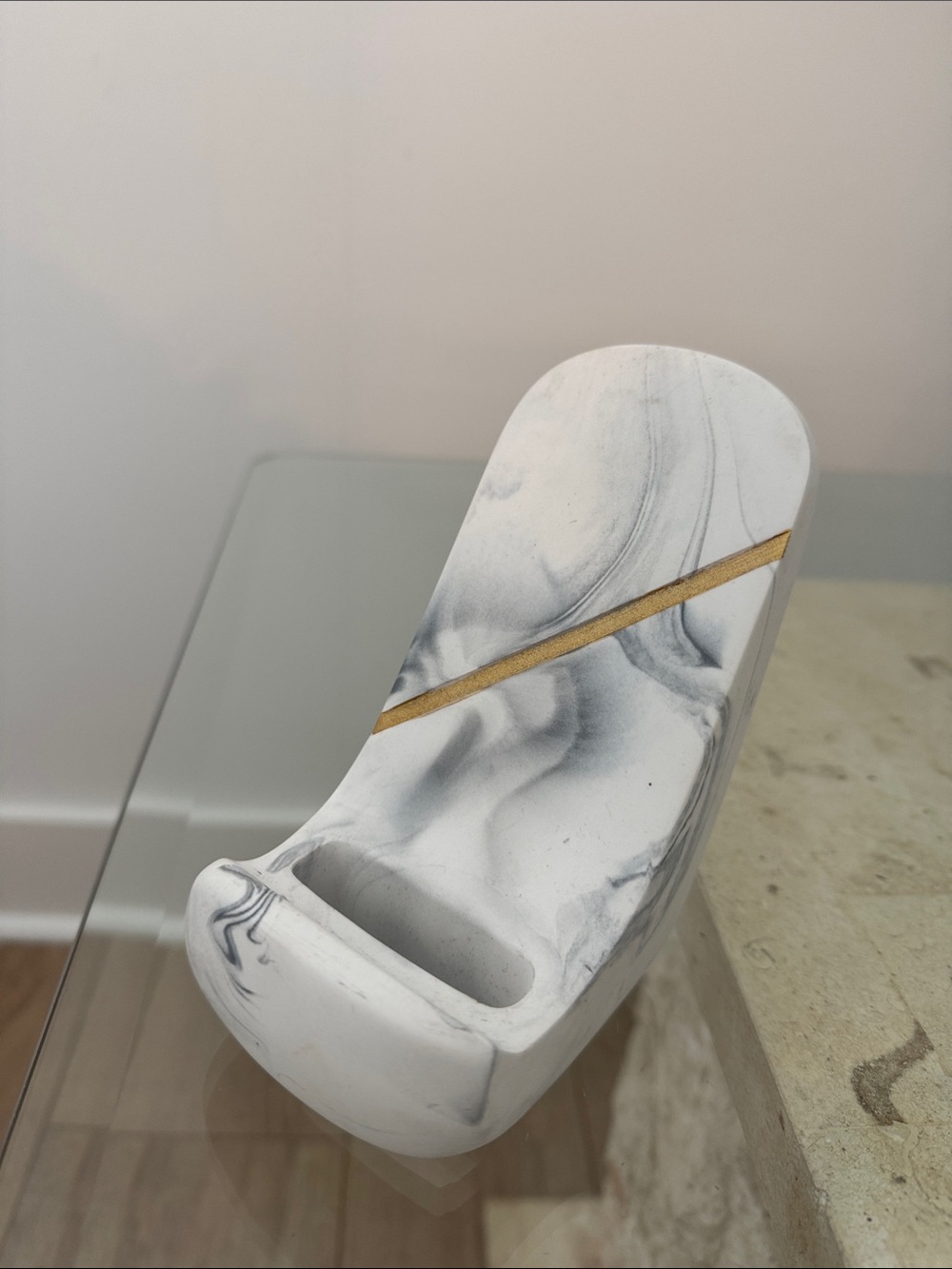 Marble-Pattern Ceramic Phone Stand with Gold Accent